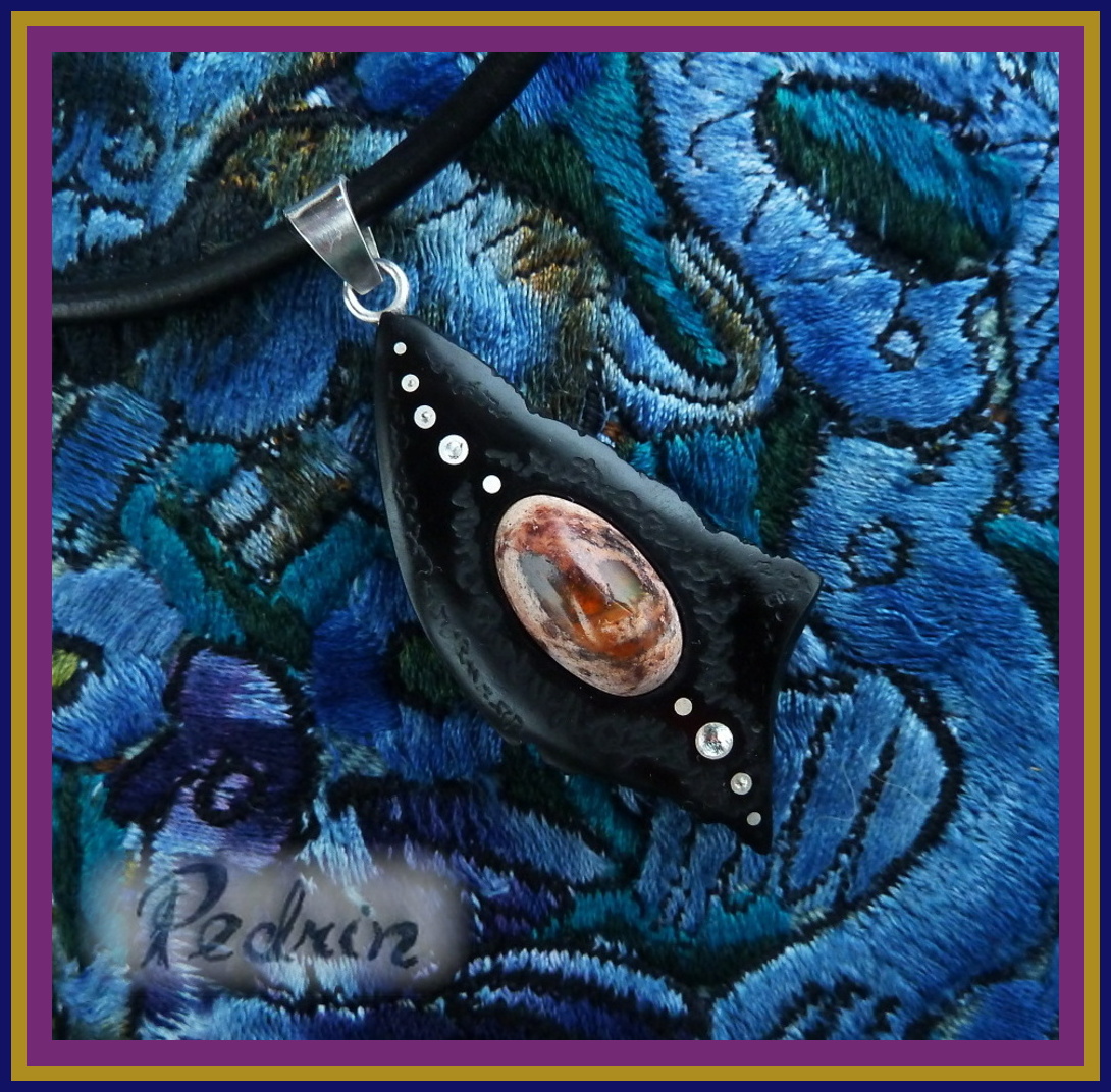 NECKLACE NH-195 EBONY - FIRE OPAL - Mexico