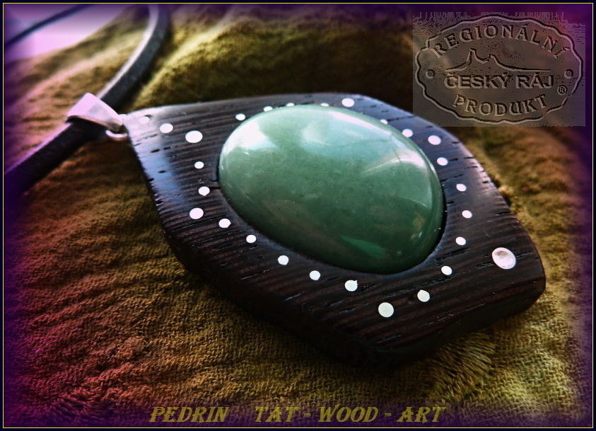 WOODEN NECKLACE NH-379 Black NUTS - AVANTURINE